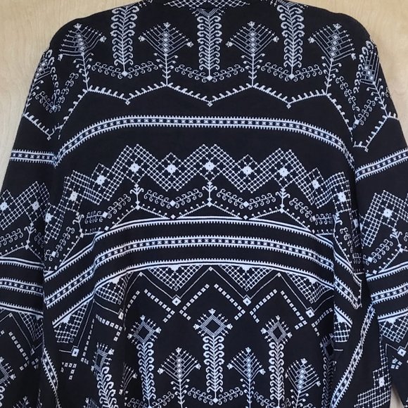 Sahalie Open Front Cotton Sweater Cardigan Black & White Aztec Print - Picture 5 of 11